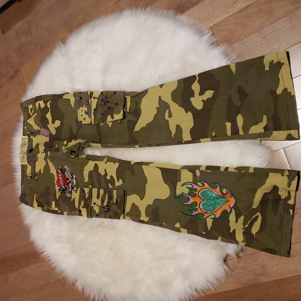 🧿 Vintage Ed Hardy Camouflage Cargo Pants with Embroidery